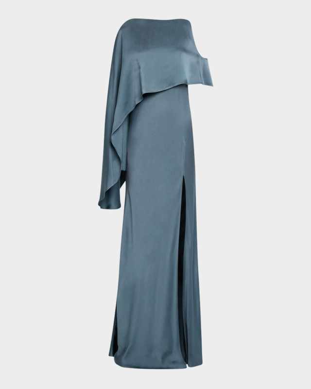 Satin Asymmetric Draped Gown